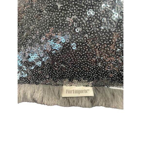 Pier 1 Imports Accent Throw Pillow Silver Sequin Gray Faux Fur 18"x18" Soft Cozy - Picture 4 of 5
